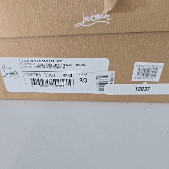 Christian Louboutin Gourmi Sandal 100 Denim Gold Charm Anklet Heel 39 w/ Box - Picture 15 of 16